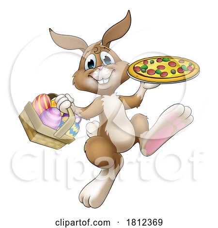 Easter Bunny Rabbit Cartoon Pizza Restaurant Chef by AtStockIllustration