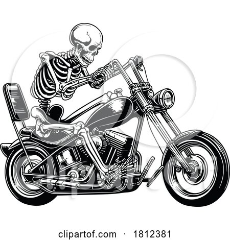 Skeleton Biker on Motorcycle in Black and White by dero