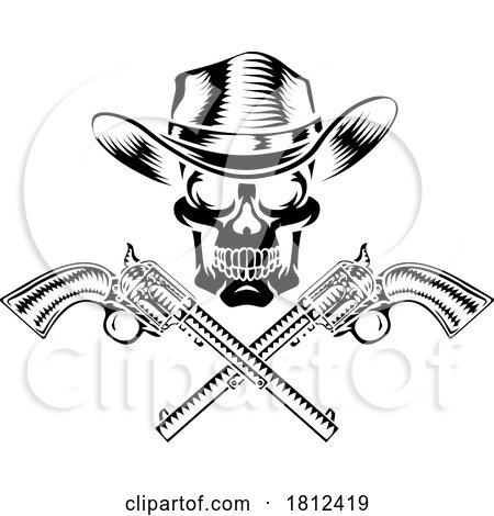 Cowboy Hat Pistols Skull Pirate Cross Bones by AtStockIllustration