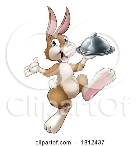 Easter Bunny Rabbit Cartoon Food Tray Cloche Chef by AtStockIllustration