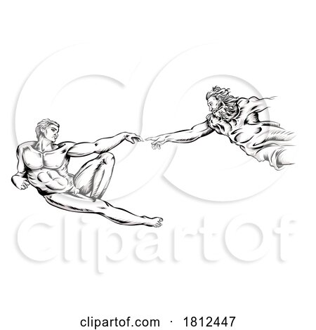 The Creation of Adam. Vector Illustration. Hand Drawn on White Background by Domenico Condello