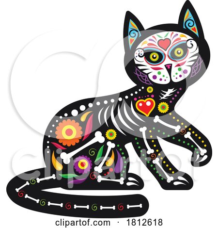 Cat Mexican Day of the Dead Sugar Skull Skeleton by Vector Tradition SM