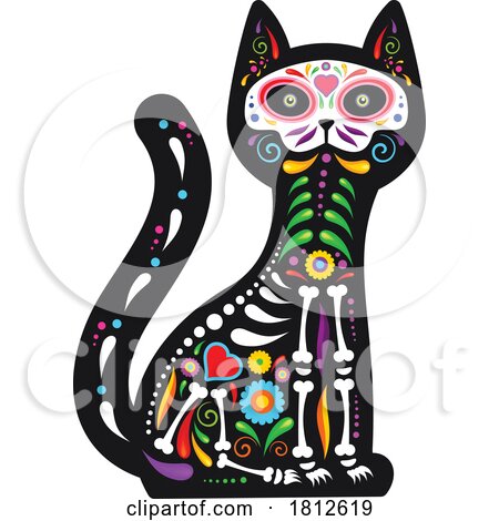 Cat Mexican Day of the Dead Sugar Skull Skeleton by Vector Tradition SM