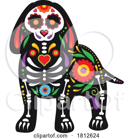 Dog Mexican Day of the Dead Sugar Skull Skeleton by Vector Tradition SM