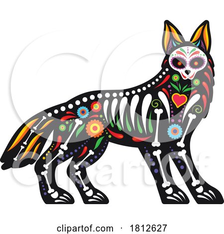 Dog or Wolf Mexican Day of the Dead Sugar Skull Skeleton by Vector Tradition SM