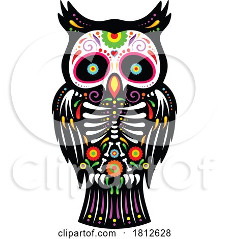 Owl Mexican Day of the Dead Sugar Skull Skeleton by Vector Tradition SM