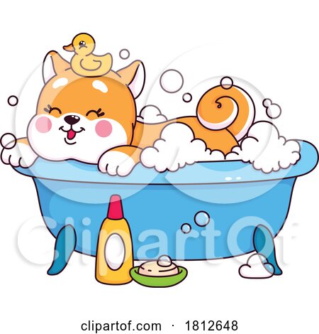 Shiba Inu Dog Taking a Bath by Vector Tradition SM