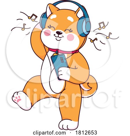 Shiba Inu Dog Listening to Music by Vector Tradition SM