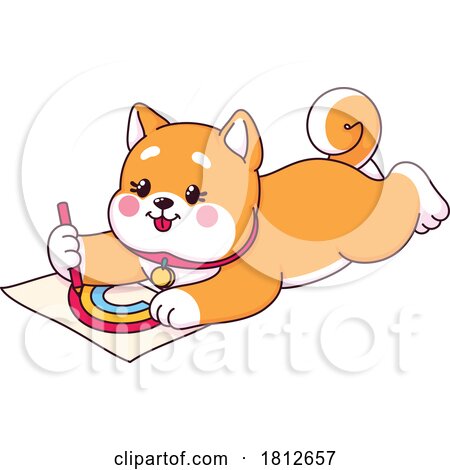 Shiba Inu Dog Coloring a Rainbow by Vector Tradition SM