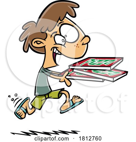 Boy Running with Pizza Cartoon by toonaday