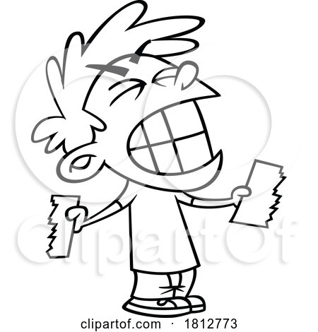 Boy Tearing Paper Black and White Cartoon by toonaday