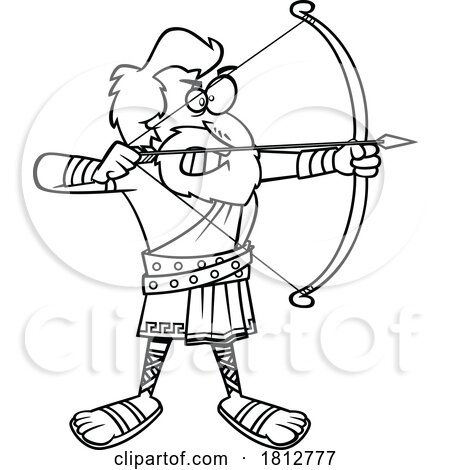 Odysseus Aiming an Arrow Black and White Cartoon by toonaday