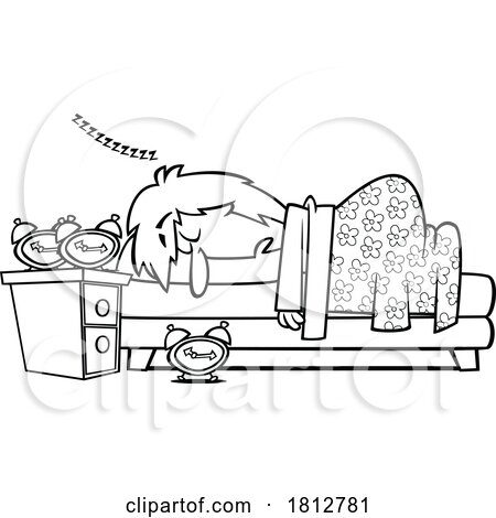 Late Riser Woman Sleeping Black and White Cartoon by toonaday