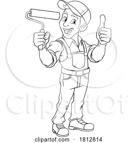 Painter Decorator Paint Roller Cartoon Handy Man by AtStockIllustration