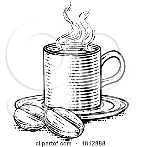 Coffee Beans and Cup Vintage Woodcut Illustration by AtStockIllustration