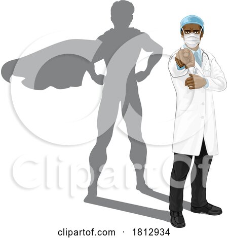 Superhero Doctor Pointing with Super Hero Shadow by AtStockIllustration