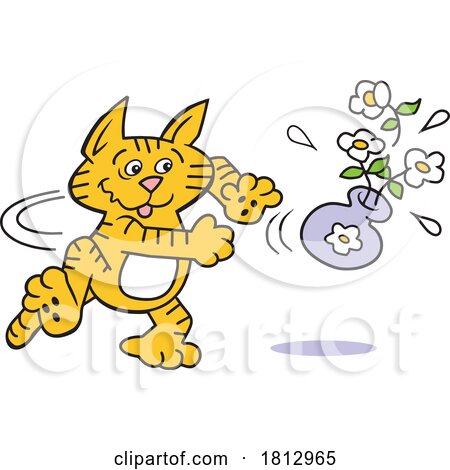 Cartoon Mischievous Cat Swiping a Vase by Johnny Sajem