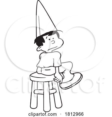 Cartoon Black and White Boy Wearing a Dunce Cap by Johnny Sajem