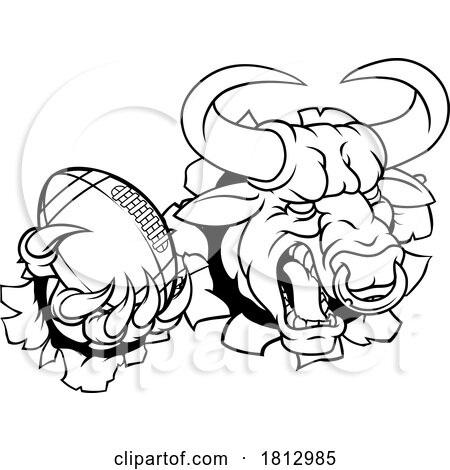 Bull Minotaur Longhorn Cow Football Mascot Cartoon by AtStockIllustration