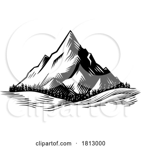 Mountains Range Woodcut Engraved Style Drawing by AtStockIllustration