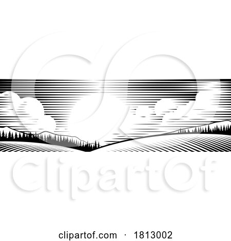 Rolling Hills Drawing in a Vintage Woodcut Style by AtStockIllustration