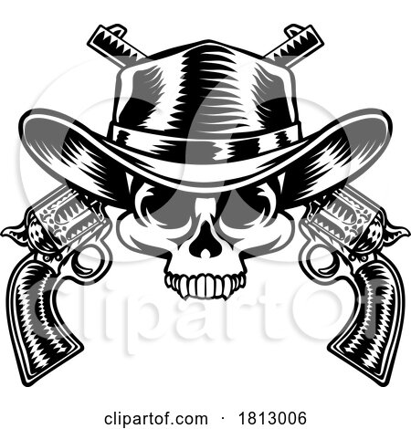 Cowboy Hat Pistols Skull Pirate Cross Bones by AtStockIllustration