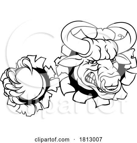 Bull Minotaur Longhorn Cow Cricket Mascot Cartoon by AtStockIllustration