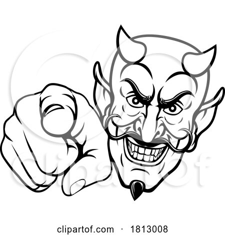 Devil Satan Mascot Cartoon Character Pointing by AtStockIllustration