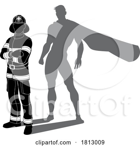 Superhero Firefighter Fireman Super Hero Shadow by AtStockIllustration