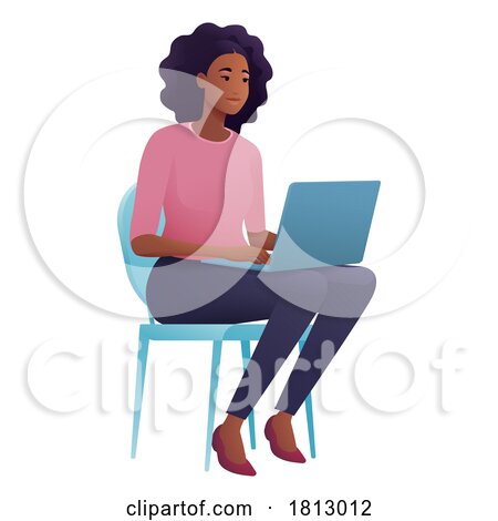 Woman Using Laptop Computer Cartoon Illustration by AtStockIllustration