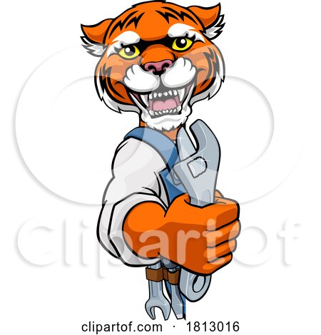 Tiger Plumber or Mechanic Holding Spanner by AtStockIllustration