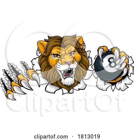 Lion Angry Pool 8 Ball Billiards Mascot Cartoon by AtStockIllustration