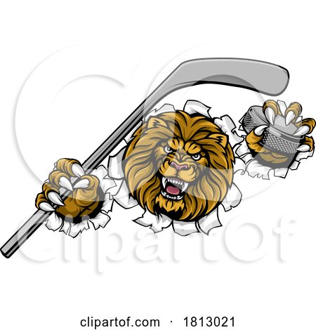 Lion Ice Hockey Player Cartoon Sports Mascot by AtStockIllustration