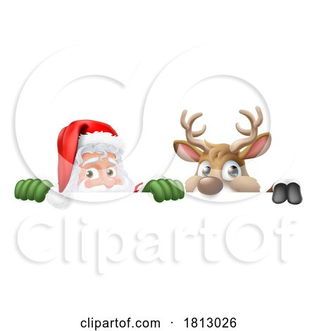 Santa Claus Father Christmas and Reindeer Sign by AtStockIllustration