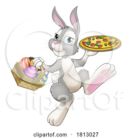 Easter Bunny Rabbit Cartoon Pizza Restaurant Chef by AtStockIllustration