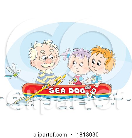 Grandpa Taking Children Rafting Licensed Clipart Cartoon by Alex Bannykh