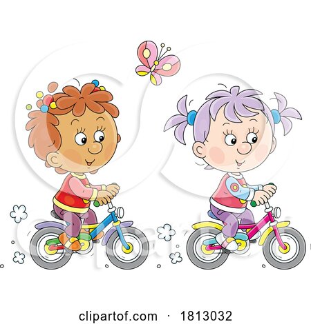 Girls Riding Bikes Licensed Clipart Cartoon by Alex Bannykh