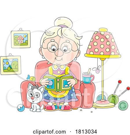 Granny Reading Licensed Clipart Cartoon by Alex Bannykh