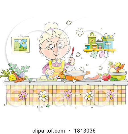 Granny Cooking Licensed Clipart Cartoon by Alex Bannykh