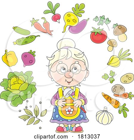 Granny with Ingredients Licensed Clipart Cartoon by Alex Bannykh