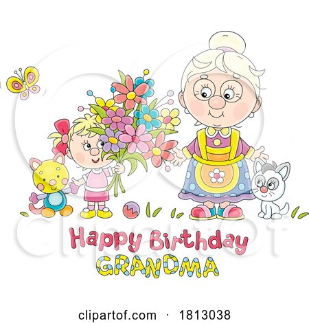 Happy Birthday Grandma Granny with a Girl Licensed Clipart Cartoon by Alex Bannykh