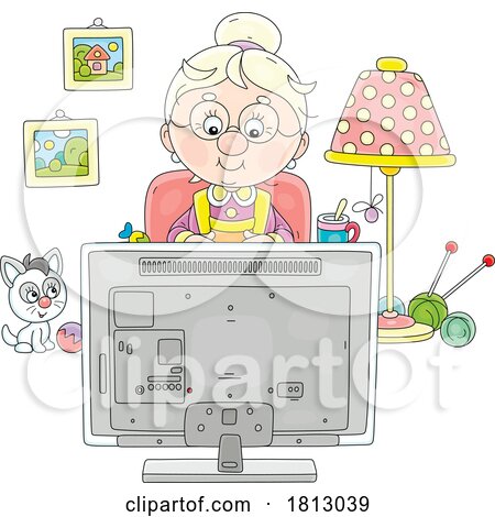 Granny Watching TV Licensed Clipart Cartoon by Alex Bannykh