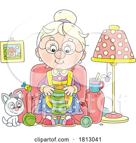 Granny Knitting Licensed Clipart Cartoon by Alex Bannykh