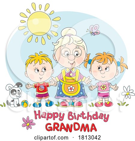 Happy Birthday Grandma Granny with Children Licensed Clipart Cartoon by Alex Bannykh