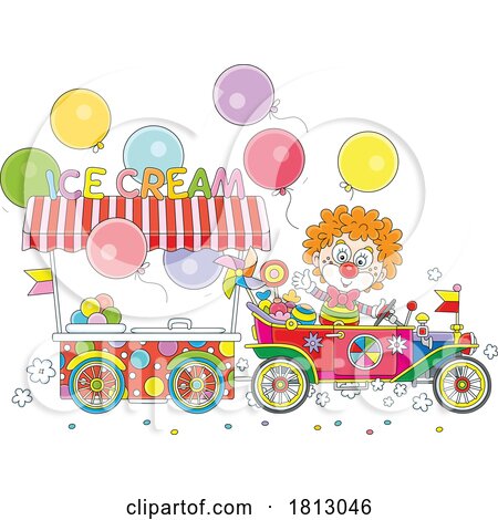 Clown Puppling an Ice Cream Cart Licensed Clipart Cartoon by Alex Bannykh