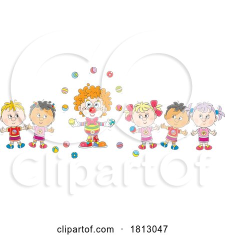 Clown Teaching Kids to Juggle Licensed Clipart Cartoon by Alex Bannykh
