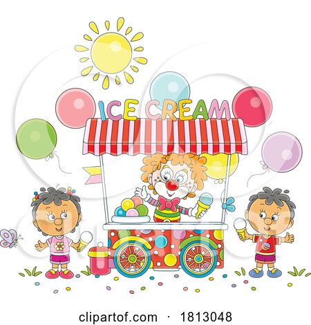 Clown Serving Ice Cream to Kids Licensed Clipart Cartoon by Alex Bannykh