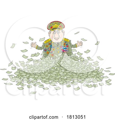 Corrupt General in a Pile of Cash Licensed Clipart Cartoon by Alex Bannykh