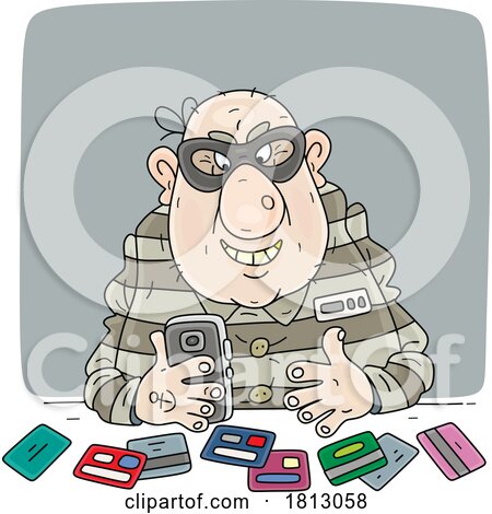 Prisoner Scamming with Credit Cards Licensed Clipart Cartoon by Alex Bannykh