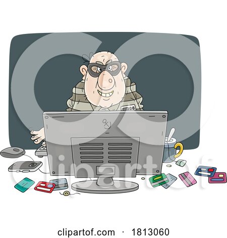 Prisoner Scamming with Credit Cards Online Licensed Clipart Cartoon by Alex Bannykh